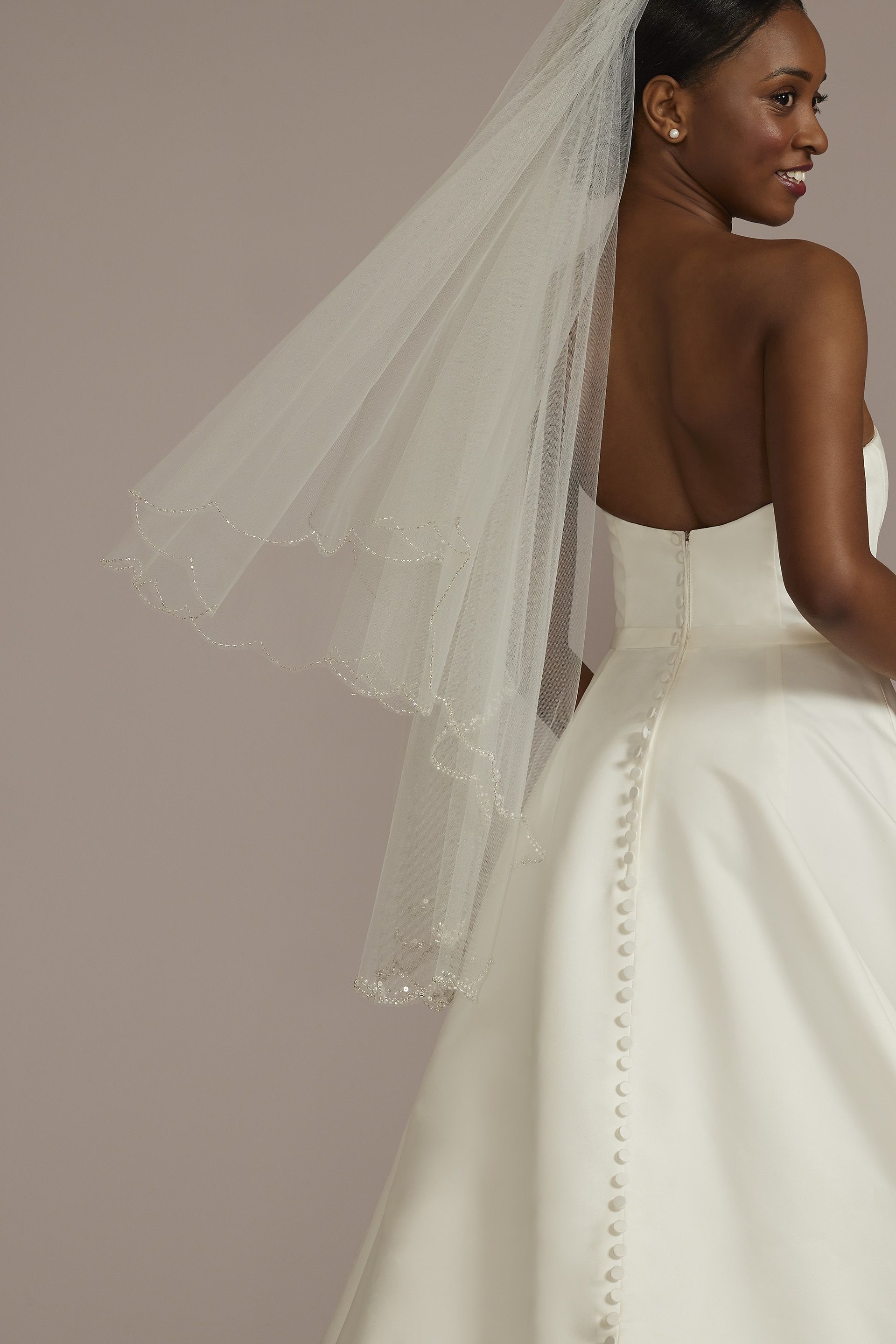 Two Tier Beaded Scallop-Edge Mid-Length Veil | David's Bridal